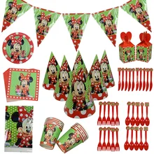 Red Minnie Mouse Party Plates Cups Banners Disposable Tableware Girl Birthday Foil Ballon Party Decorations Party Supplies