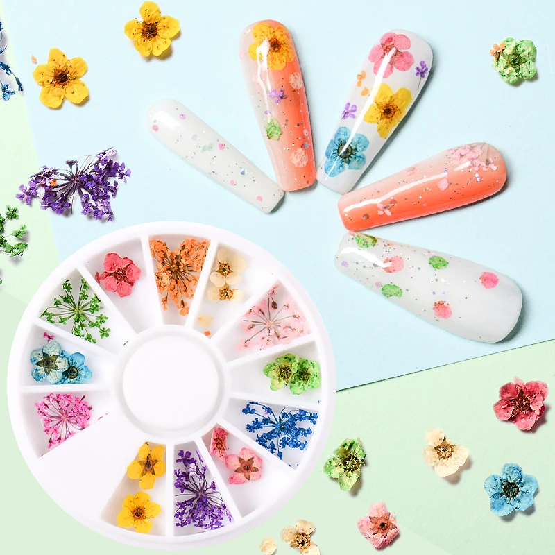3D Натуральные Сушеные Водные Наклейки для ногтей, настоящие сушеные цветы, лист для маникюра, сделай сам, украшения для ногтей, водяные наклейки