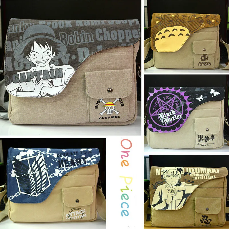 

One Piece Hot Cartoon Anime Peripheral Printed Satchel Naruto Attacking Giant School Bag Canvas Shoulder Bag Backpack Gift