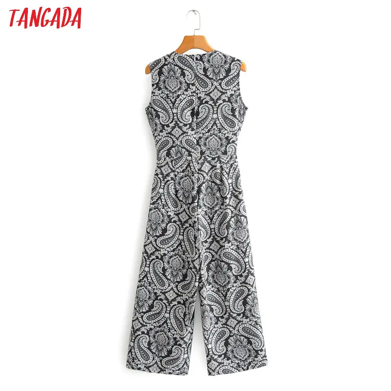Tangada Women summer vintage floral print long jumpsuit sleeveless zipper female OL Jumpsuit 1F159 Tangada Women summer vintage floral print long jumpsuit sleeveless zipper female OL Jumpsuit 1F159