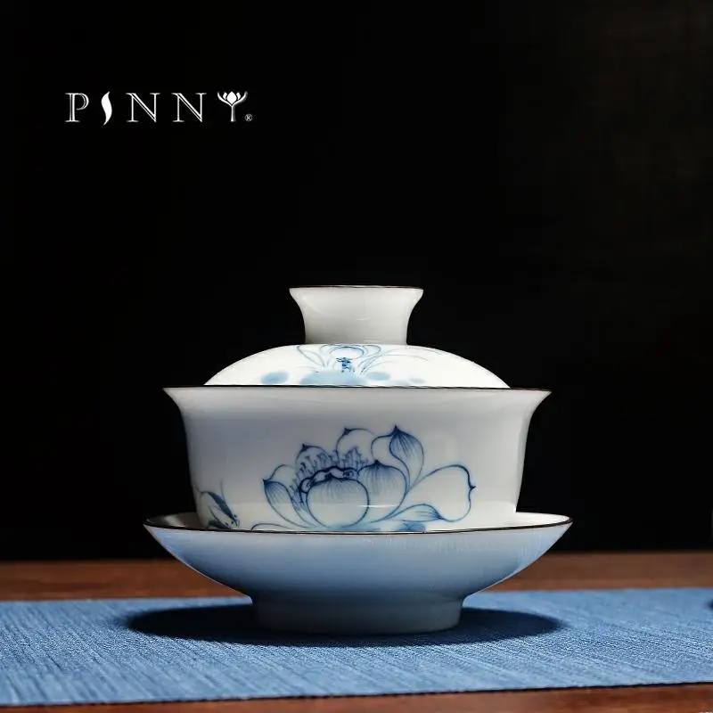 PINNY Hand Painted Ceramic Tea Set High Quality White Porcelain Gaiwan Chinese Tea Service Porcelain Cup HandMade Teapots