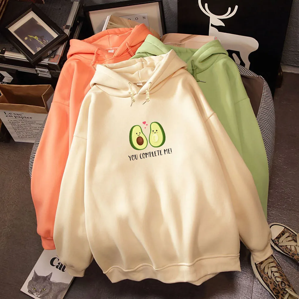 

Harajuku Couple Avocado Hoodies Fashion Small Fresh Women Sweatshirt Kawaii Cartoon Pullover Female Graphic Hoody Tracksuit