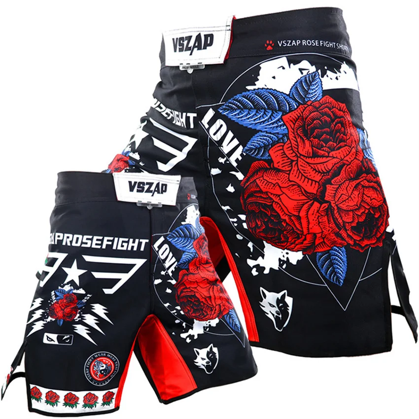 VSZAP Corte anatómico Muay Thai Shorts de boxeo UFC Traje de lucha transpirable y de secado rápido MMA Equipo de artes marciales mixtas 