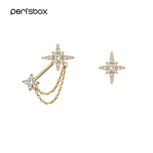 Peri'sBox Gold Zircon Asymmetrical Stud Earrings Dainty CZ Stone Starburst Earrings Chain Wrap Minimalist Earrings for Women