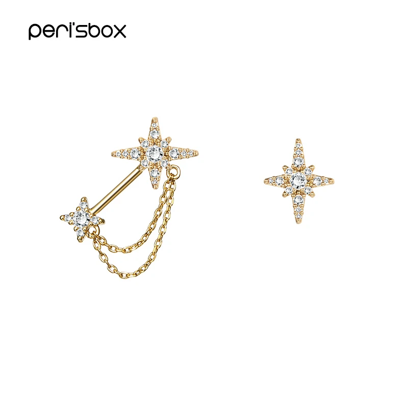 

Peri'sBox Gold Zircon Asymmetrical Stud Earrings Dainty CZ Stone Starburst Earrings Chain Wrap Minimalist Earrings for Women