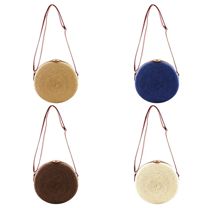 

Fashion Beautiful Round Shape Women Crossbody Bag Retro Style Straw Woven Messenger Bag
