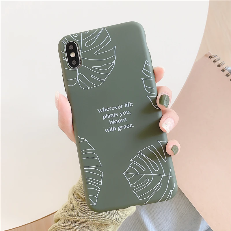 

Gray Floral Matte Phone Case for Iphone X Xs Max Vintage Leaves Soft Silicon Case for Iphone 6s 7 8plus Xr Back Cover