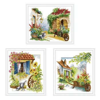 

The four seasons scenery painting counted printed on canvas DMC 14CT flowers plants Cross Stitch Needlework Sets Embroidery kit