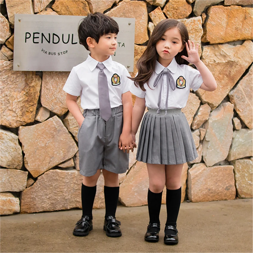 

Student Class Clothing Set Summer Short Sleeve Kids JK Uniforms Korean Sailor Suit British Style School Uniform 2PCS Set Tie