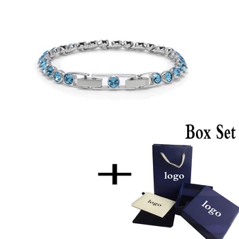 

Fashion Jewelry SWA New TENNIS Bracelet Platinum Charming Light Blue Round Decoration Female Romantic Luxury Jewelry Gift