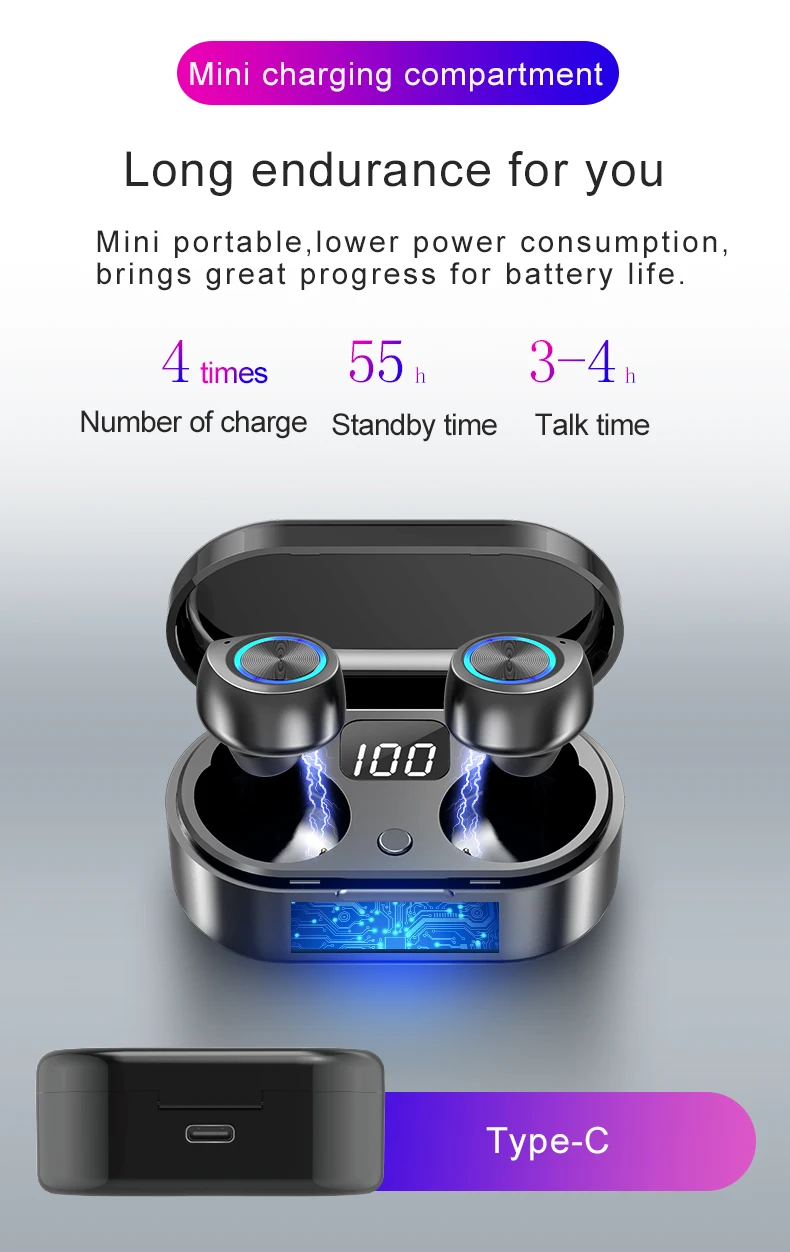 TWS Active Noise Cancelling Wireless Headphone Sport Wireless Headphones Bluetooth The Strongest Touch Control Wireless Earbuds