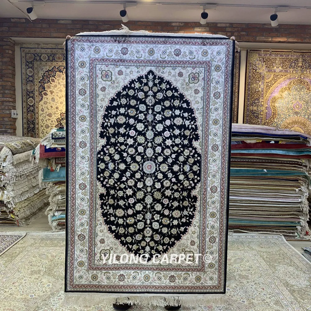 Yilong 3'x5' Тебриз шелковый ковер синий ручной узлом изысканный турецкие шелковые коврики (HF262B)
