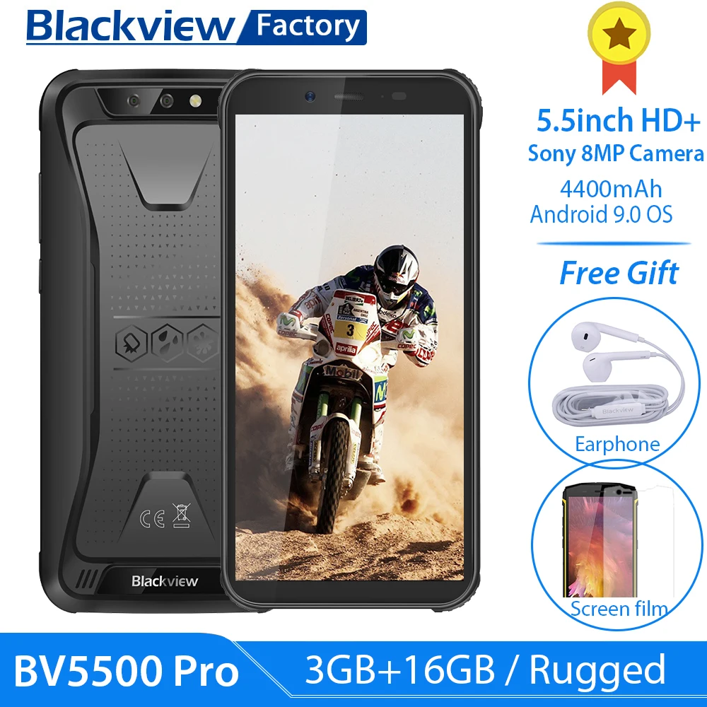 Blackview BV5500 Pro IP68 Водонепроницаемый Android 9,0 смартфон 5," HD+ 8.0MP камера 3 Гб 16 Гб 4400mA сотовый телефон 4G NFC мобильный телефон