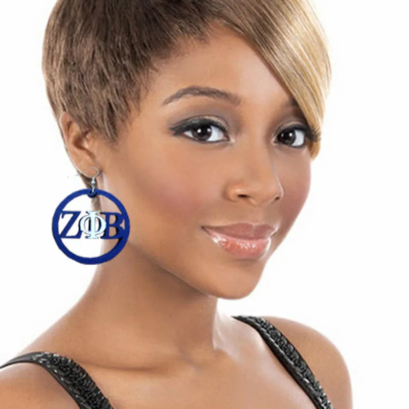 

sorority African Natural wooden ZETA PHI BETA Greek ZPB Letter Earrings