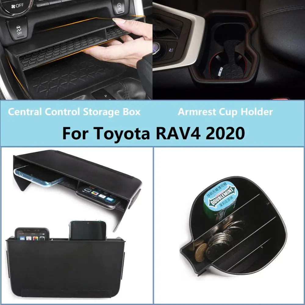 

Black ABS For Toyota RAV4 2020 Car Central Console Multifunction Storage Box Phone Tray Cup Holder Car Accessory