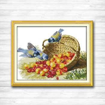 

14CT 11CT Print cloth DMC handmade cross stitch paintings Birds and fruit embroidery Cross Stitch kit Needlework sets Home Decor