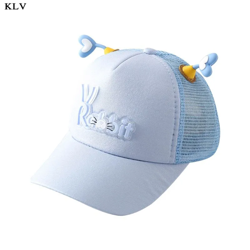 Light Blue Детская бейсбольная кепка с милым сердечком и антенной, сетчатая задняя резиновая Кепка с изображением кролика и надписью, регулируемая летняя уличная бейсболка, солнцезащитная Кепка, От 2 до 8 лет - Цвет: Light Blue