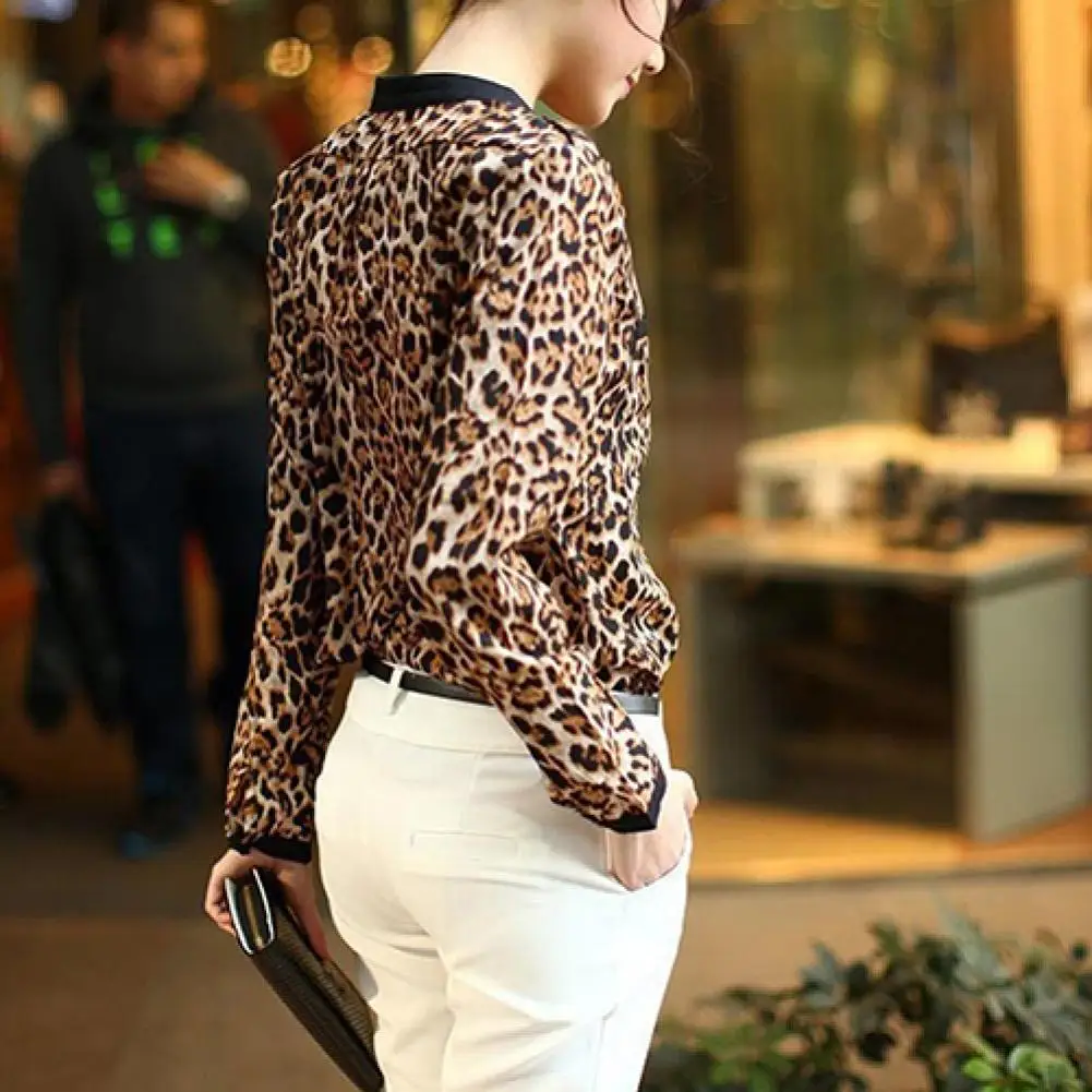 New Fashion Leopard Stand Neck Shirt Short Sleeve Casual Tops Sexy Casual Shirt Women Summer Blouse 2