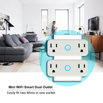 

Mini WiFi Smart Socket US Standard Dual Outlet Wall Switch Plug No Hub Required Work with Amazon Alexa and Google Home