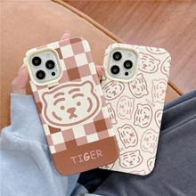 12 Pro Case Cute Tiger Animal Matte Cover for iPhone 11 Pro Max 7 8 Plus XR XS X Lovely Grid Tiger Silicone Case 13 Pro Max Capa