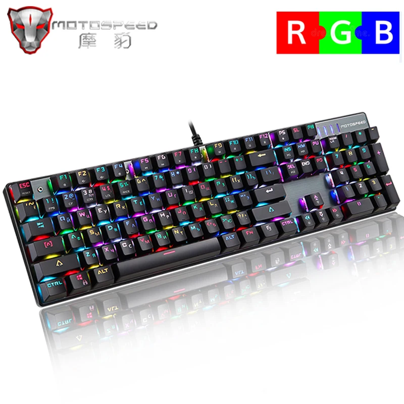 Genuine Motospeed CK104 Mechanical Gaming Keyboard 104 key LED RGB Backlit USB wired Keyboard Russian/English for computer gamer