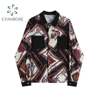 

Womens Vintage Print tops and Blouses 2020 Autumn Casual Long Sleeve Button Up Collar Shirt Print Designer Ethnic Blouse Femme