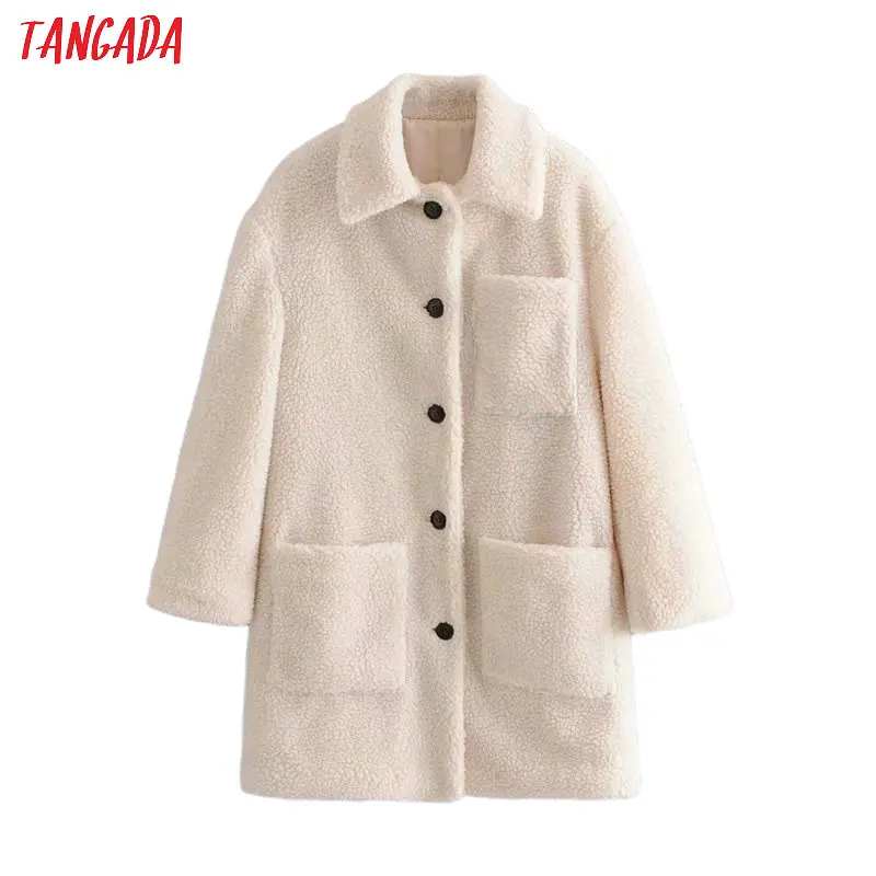 Женское плюшевое пальто Tangada теплое толстое большого размера на молнии 6P21 зима