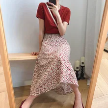 MEVGOHOT Женская винтажная юбка с цветочным принтом Lous Размер Длинная Повседневная Осенняя юбка с высокой талией Большие размеры Femme HM763