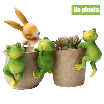 

4 Pcs Cartoon Simulation Cute Gray Rabbit Frog Garden Decoration Bonsai Ornaments Gardening Resin Crafts Flower Pot Decoration