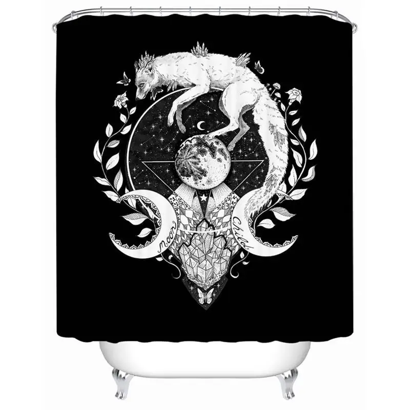 Wolf Galaxy Black Черепаха жизнь Пикси холодное искусство занавес для ванной в богемном стиле водонепроницаемый Душ занавес цветочный черепаха красочные занавес для ванной с крюком - Цвет: Wolf Galaxy Black