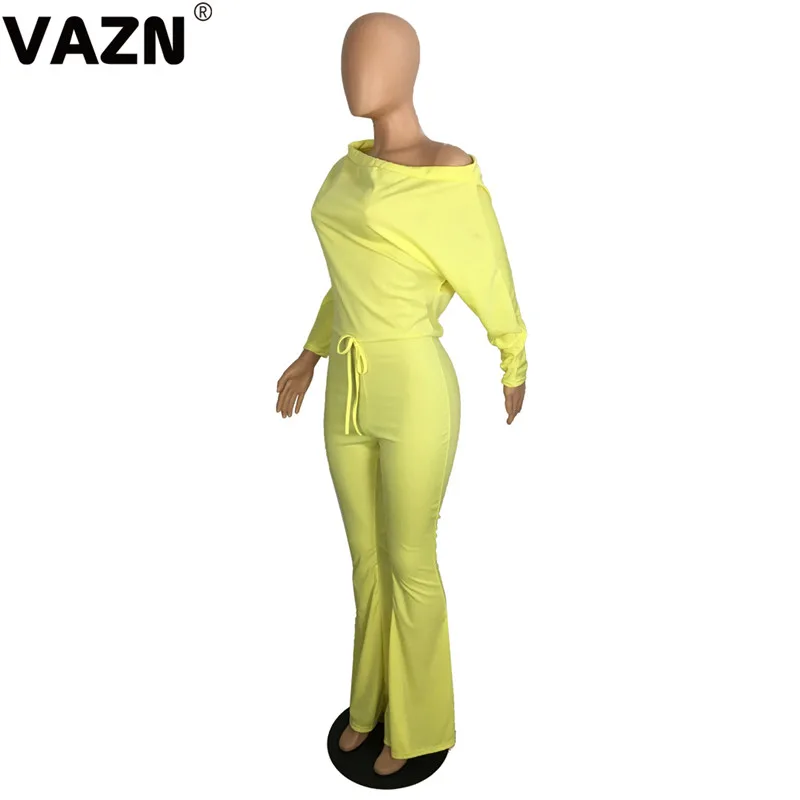 VAZN PY8463 Топ дизайн осенний сексуальный женский комбинезон 2 цвета длинный рукав с вырезом лодочкой уличный повседневный комбинезон