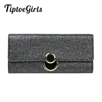 

Girls Wallets with Hasp Cell Phone Pocket Purse Card Holder Bright Leather Women Black Long Wallet Triangle Folding Wallets Long