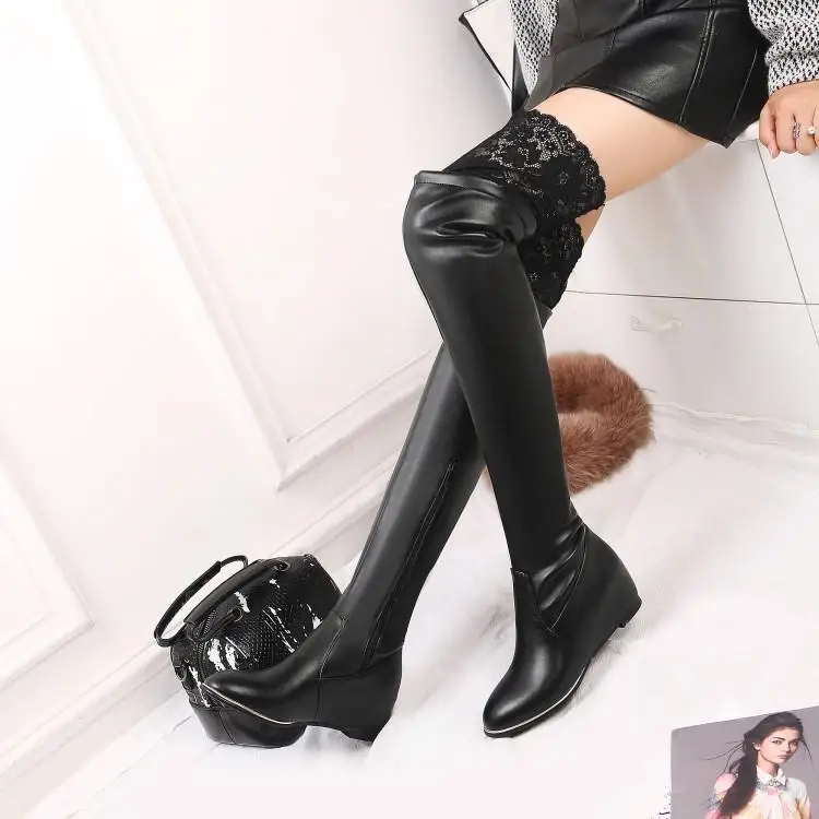 

Thigh High Boots Shoes Woman Women Winter Heel Over The Knee Black White Sock Long Ladies Fashion Hidden Womens Size 42 Slip-on