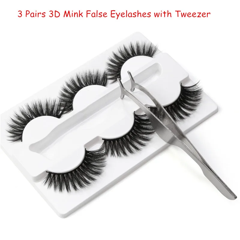

3 Pairs 3D Mink False Eyelashes with Tweezer Crisscross Natural Long Makeup Full Strip Eyelash Fluffy Mink Fake Lashes Faux Cils