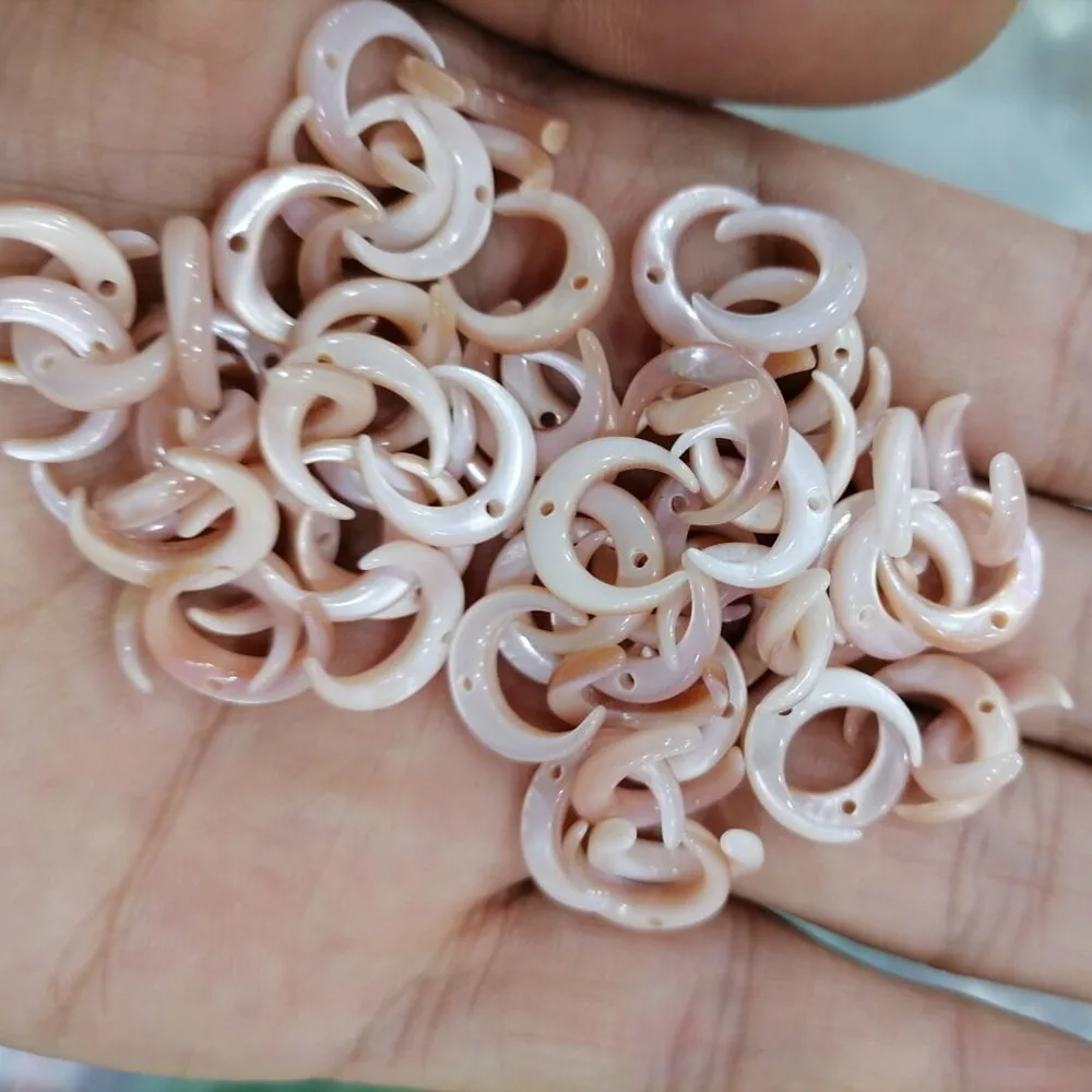 10Pcs/lot 12MM Moon Shape Shell Beads Pink Natural Mother Pearl Shell Beads For Diy Female Earrings Necklaces Jewelry Making