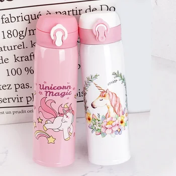 Cute Unicorn Thermos Bottle Stainless Steel Thermal Mug Bouncing Lid Water Bottle for Children Girls Gifts Portable Drinkware 1