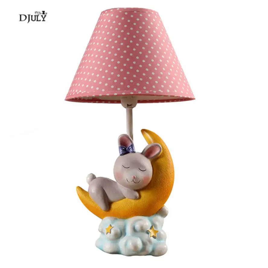 

nordic cute Moon rabbit resin Cloth table lamp for children bedroom study kids bedside lamps led night light baby birthday gift