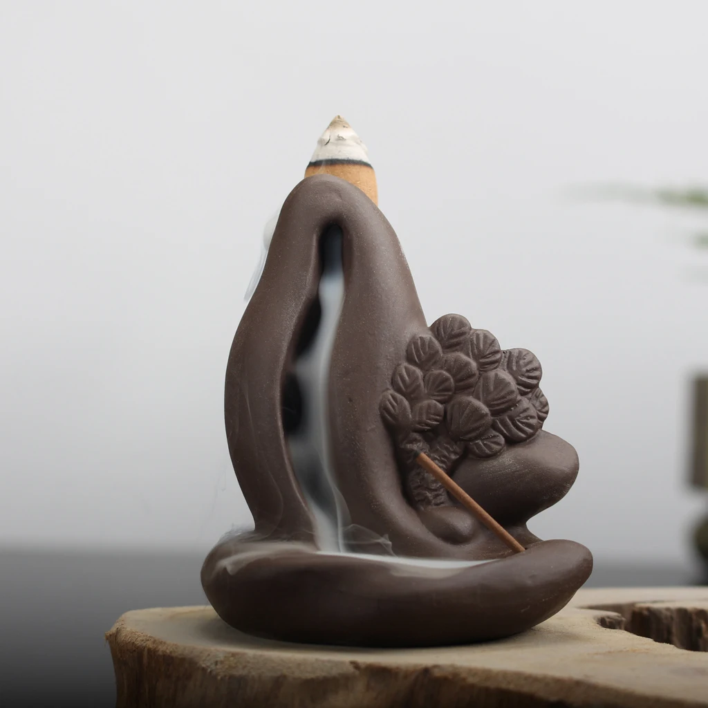 Ceramic Backflow Incense Burner Porcelain Buddhist Censer Holder for Stick Cone Tower Incenses