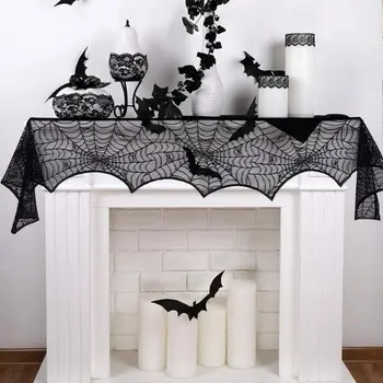 

4-Piece Halloween Interior Decoration Set Rectangular Table Cover/Round Table Cover/Fireplace Scarf/Lampshade Party Decoration