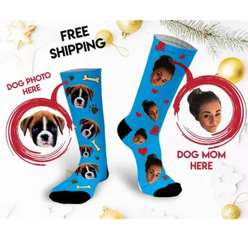 

Personalize your pet Dog Matching Owner Photo socks, Matching Dog Owner Custom Face Socks, Mismatched socks