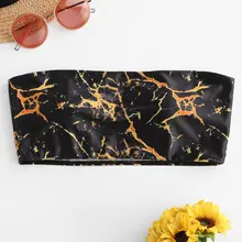 Бикини-топ с мраморным принтом без бретелек и подкладкой