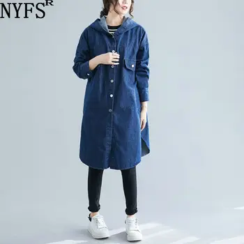 

NYFS 2020 New Spring Autumn Vintage Loose Denim Windcoat Women solid Long Sleeve Office Long Trench Coat