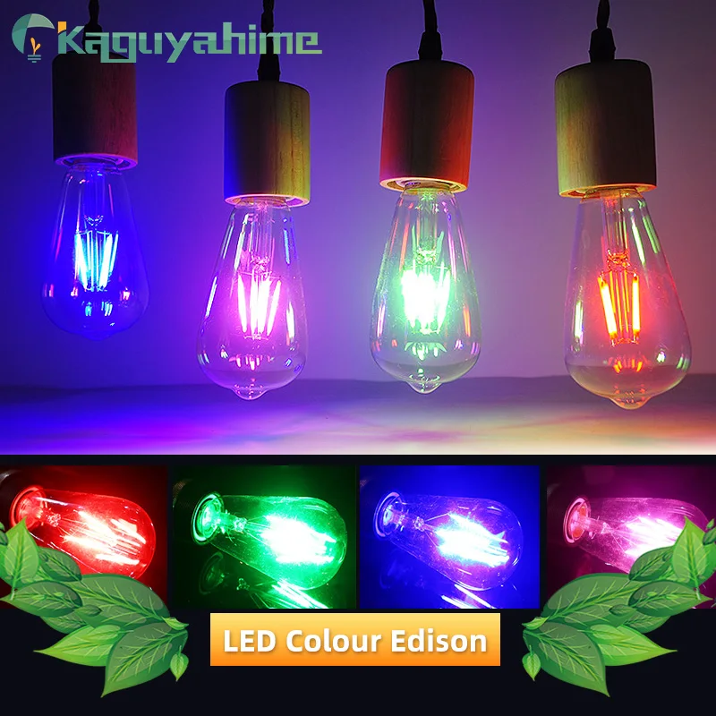 

Kaguyahime Led Edison Filament Light Blue Red Pink Green Color ST64 COB LED Bulb E27 Lamp 220v Retro Globe Replace
