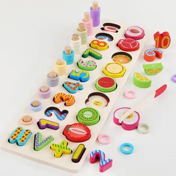 

Children Count Numbers Matching Board Wooden Digital Shape Match Teaching Toys Baby Math Montessori Learning Educational Tool