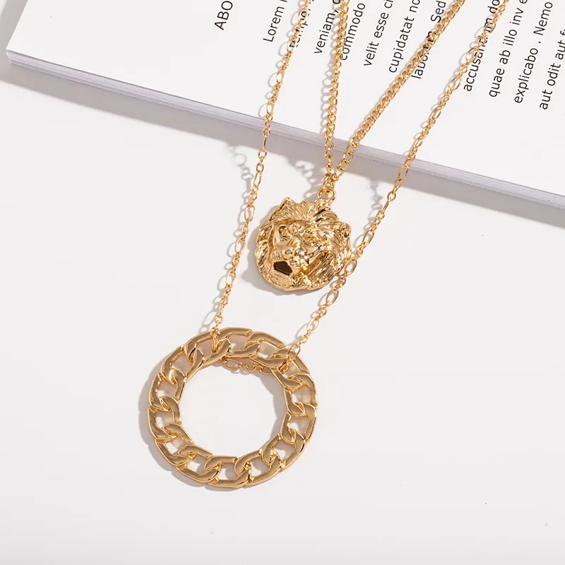 Винтажное ожерелье в стиле барокко с головой льва для женщин, модное Золотое серебряное ожерелье с подвеской в виде медальона, длинное ожерелье, ювелирные изделия в стиле бохо
