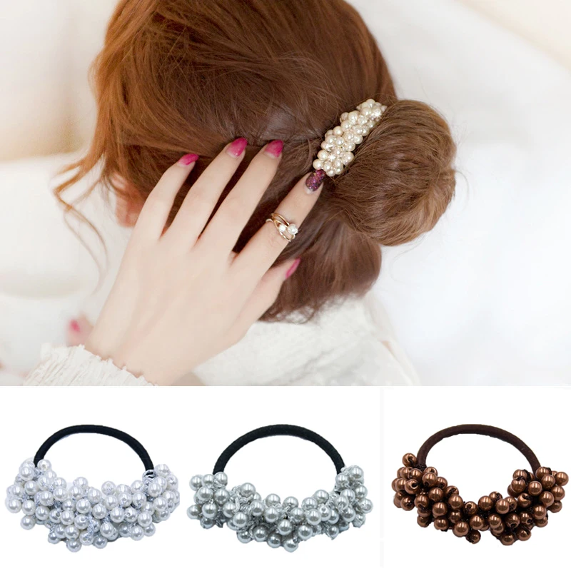 

Ruoshui Woman Pearl Hair Ties Elegant Beads Hairband Girls Scrunchies Fashion Hair Accessories Rubber Band Women Hair Rope Gum
