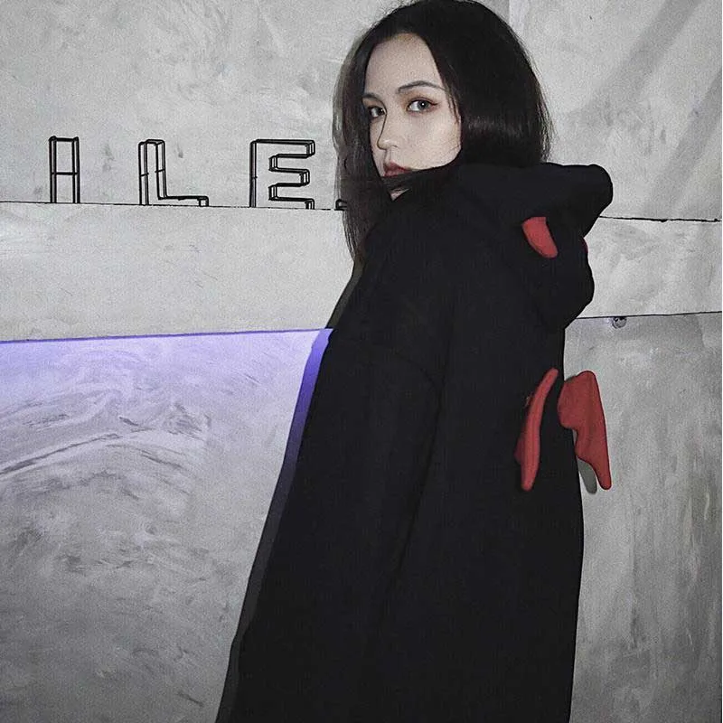 NiceMix осень зима женские свитшоты High Street Harajuku милые толстовки панк дьявол в готическом стиле Рог шик пуловер с капюшоном свободный пот
