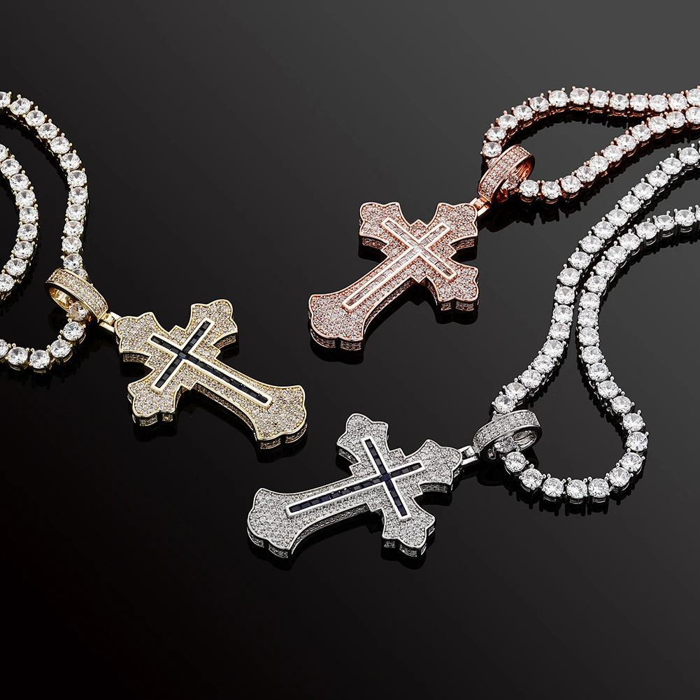 2021 New Cross Pendant Necklace White Gold Plated Iced Full Micro Pave CZ Personality Jewelry for Gift | Украшения и аксессуары