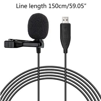 

USB Lavalier Microphone Clip on Collar Condenser Lapel Mic for PC Smart Phones W91A
