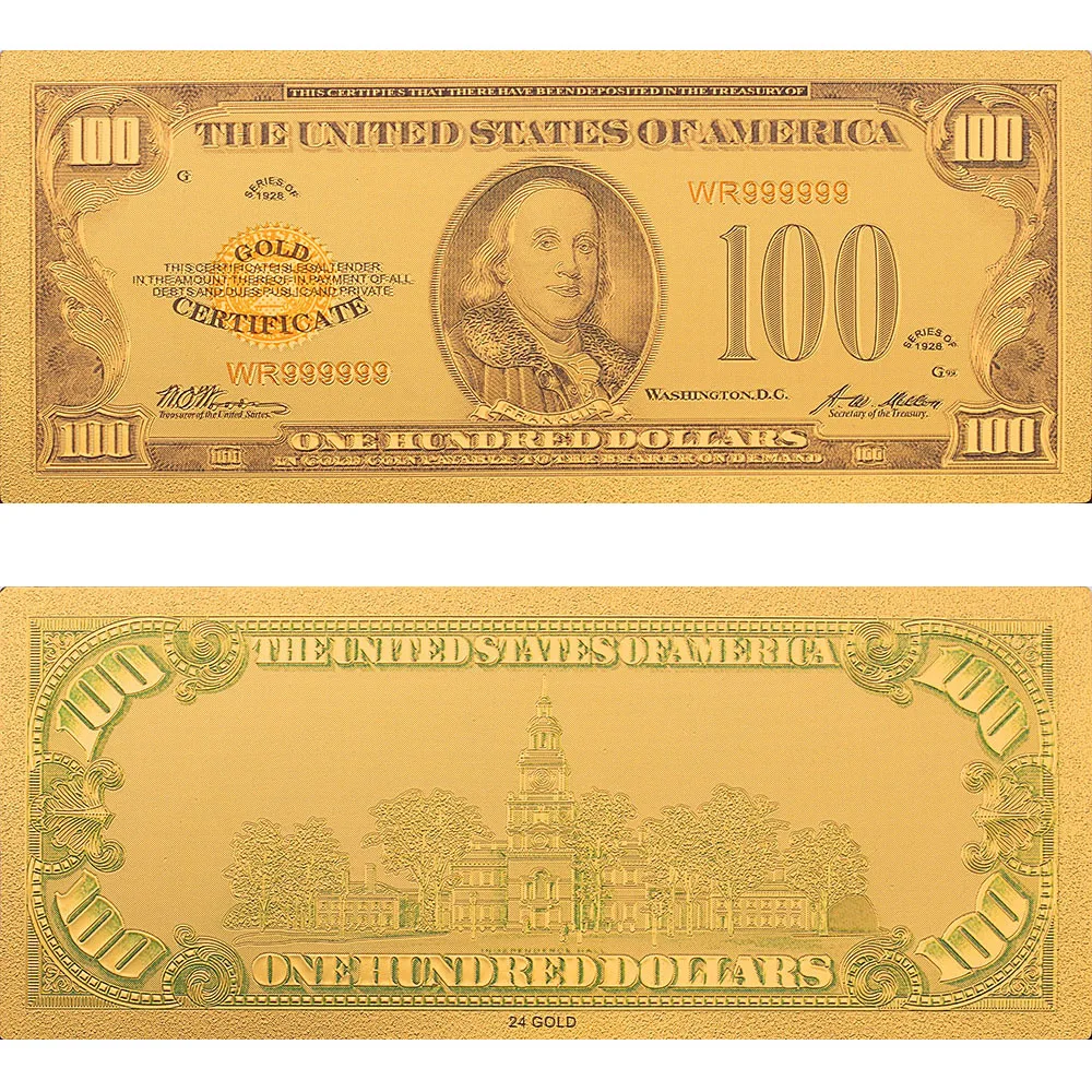 Коллекция памятные 1928 US 100 USD банкнота 24k позолоченные рождественские пластиковые фоторамка бумажная Подарочная 2 шт./компл